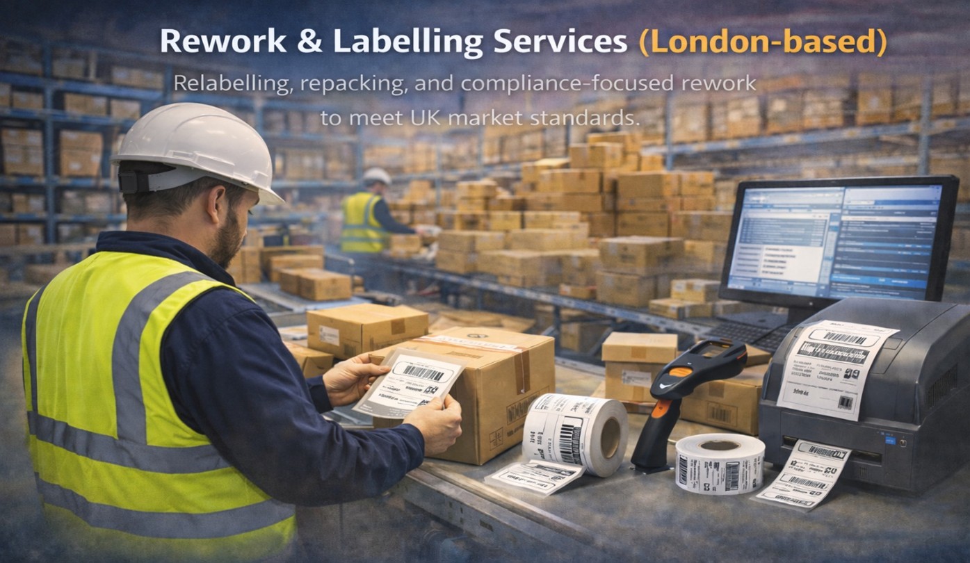 Relabelling, repacking, and compliance-focused rework to meet UK market standards.